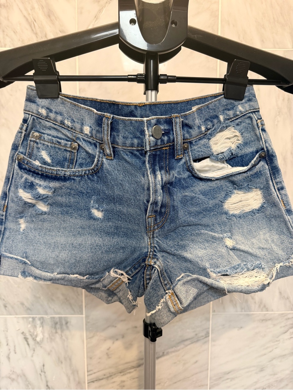 All Saints Distressed Blue Denim Women's Shorts - Casual Summer Style W25